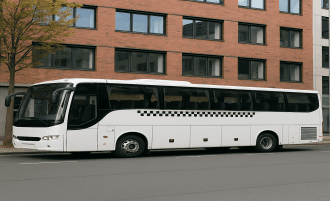 İzmir Korsan Taksi 11 White bus parked near buildings.